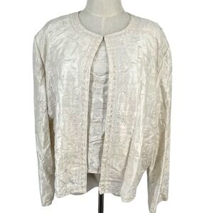 Vtg SCALA Beaded Silk Embroidered Jacket Set Cream XXL Party Evening Holiday